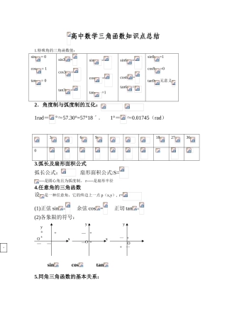 2025年高中数学三角函数知识点总结