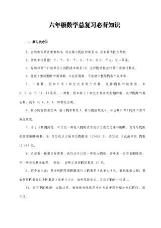 2025年六年级数学总复习必背知识