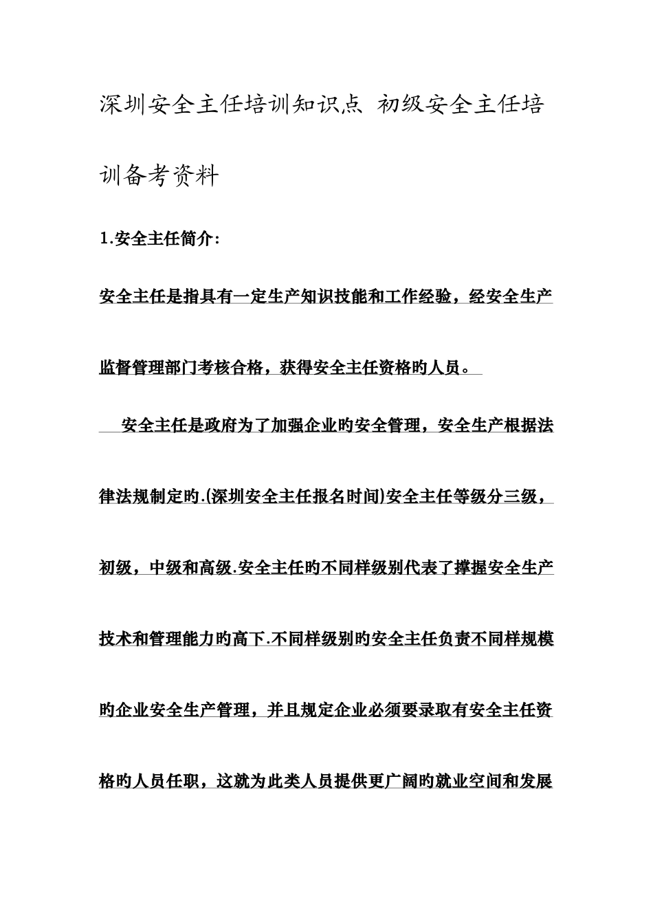 2025年初级安全主任培训备考资料深圳安全主任培训知识点_第1页