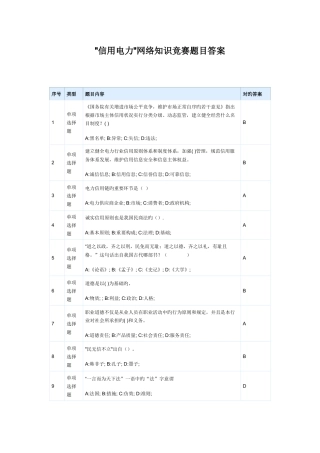 2025年信用电力网络知识竞赛题目答案信用文化