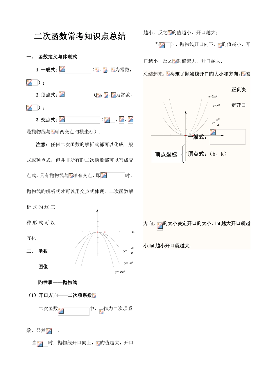 2025年初中二次函数常考知识点总结_第1页