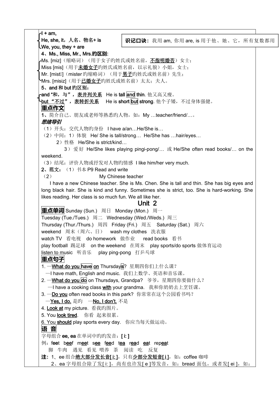 2025年五年级上册英语期末复习知识点梳理_第2页