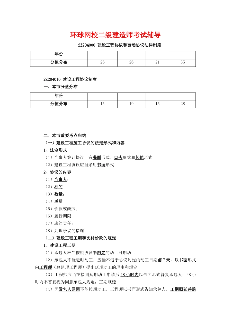 2025年二级建造师考试工程法规2Z204010建设工程合同制度_第1页