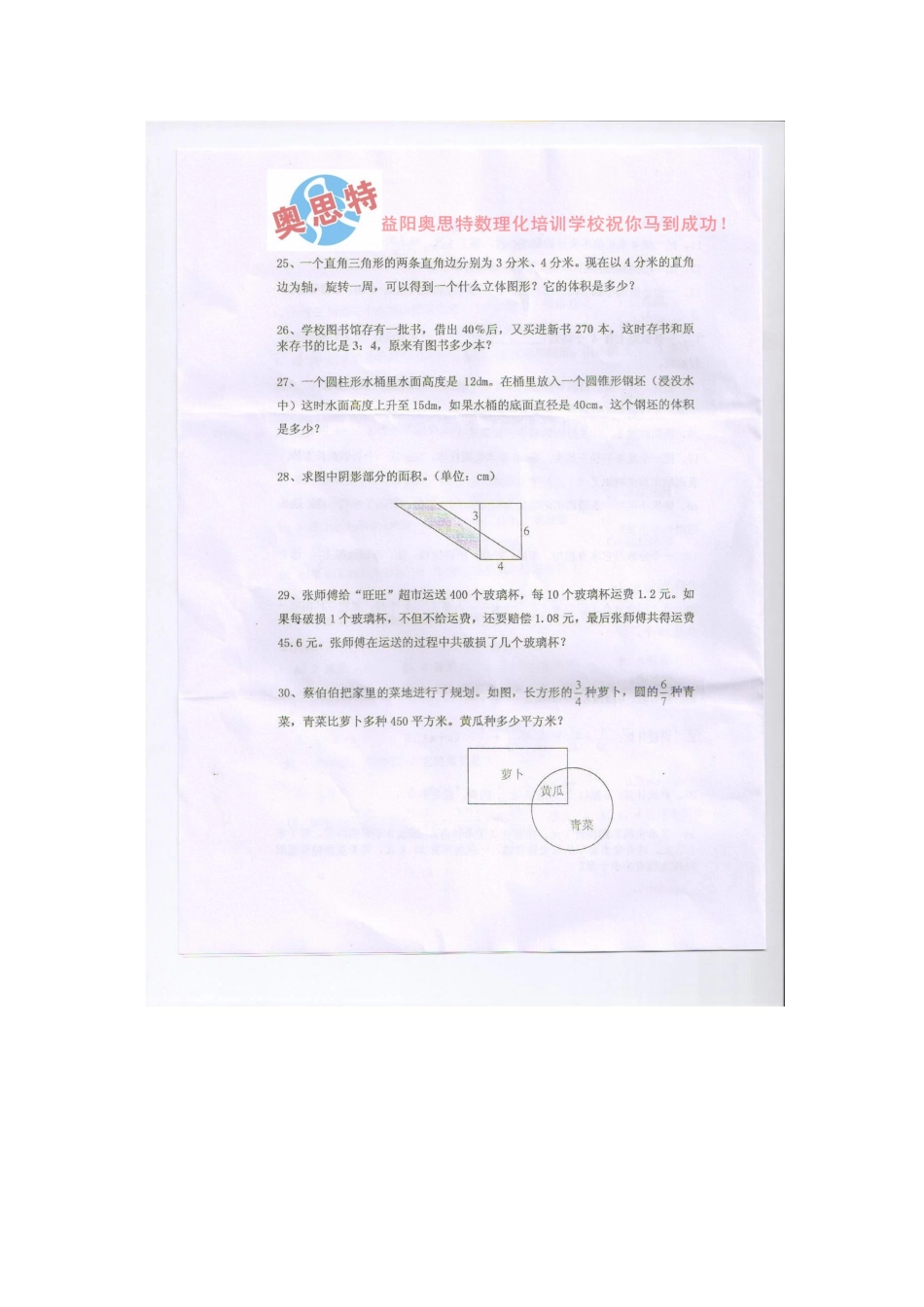2025年益阳师范小升初招生考试数学试卷_第3页