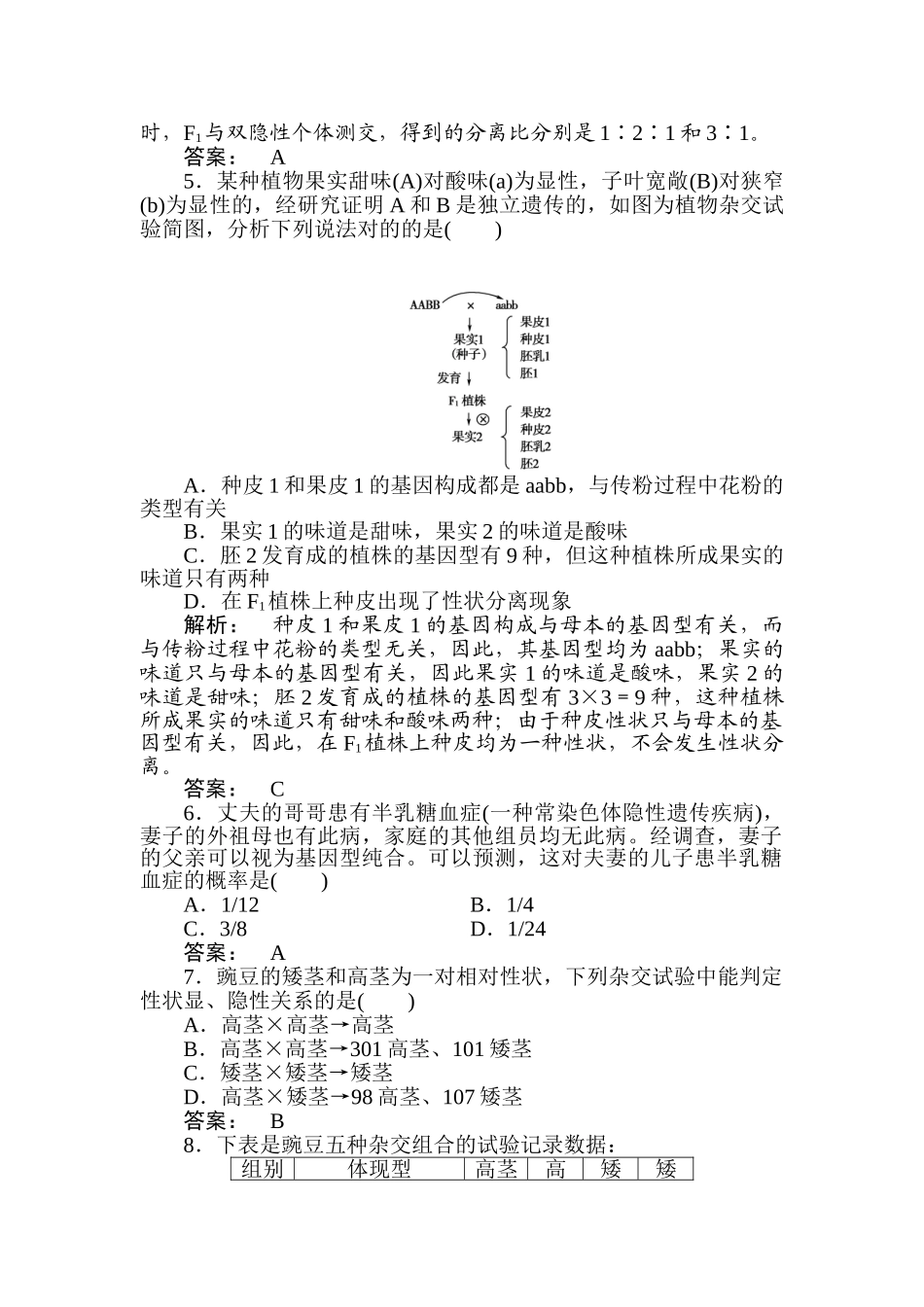 2025年高一生物必修2知识点课下作业题_第2页