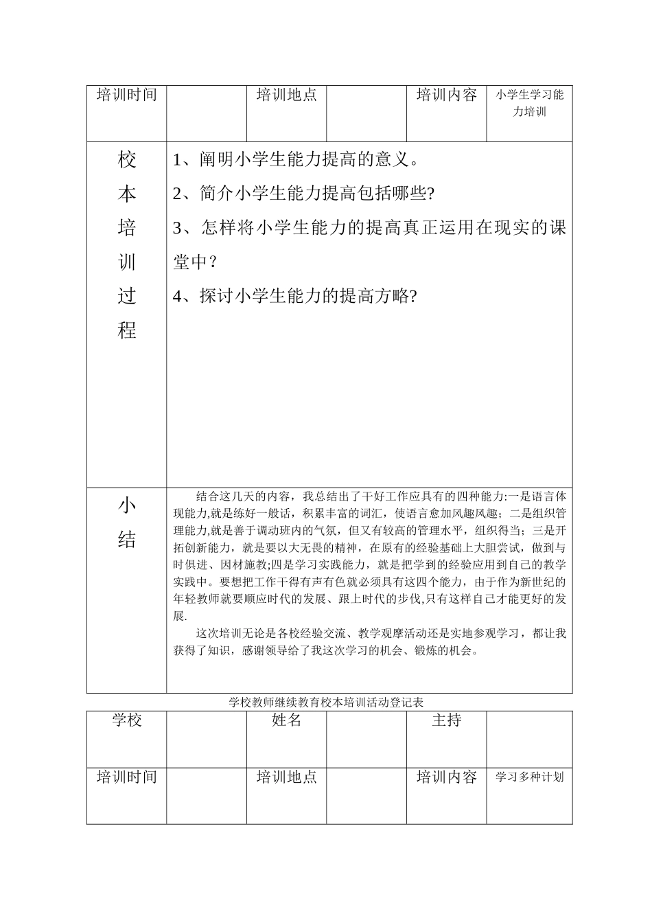 2025年学校教师继续教育校本培训活动记录表_第2页