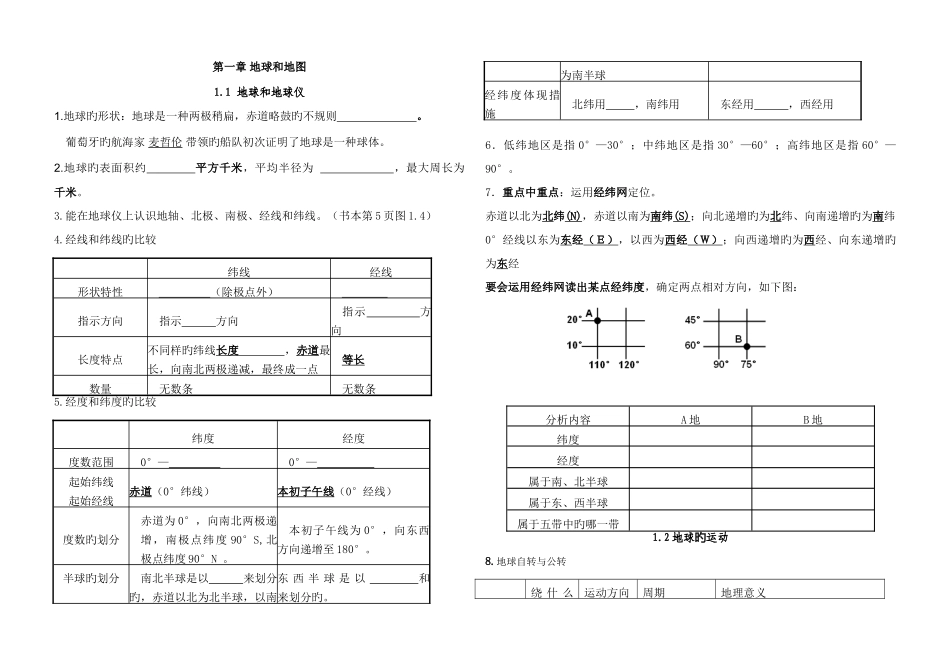 2025年初一地理上册知识点填空题_第1页