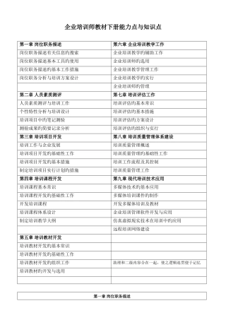 2025年企业培训师下册知识点与能力点JGH据同学资料整理
