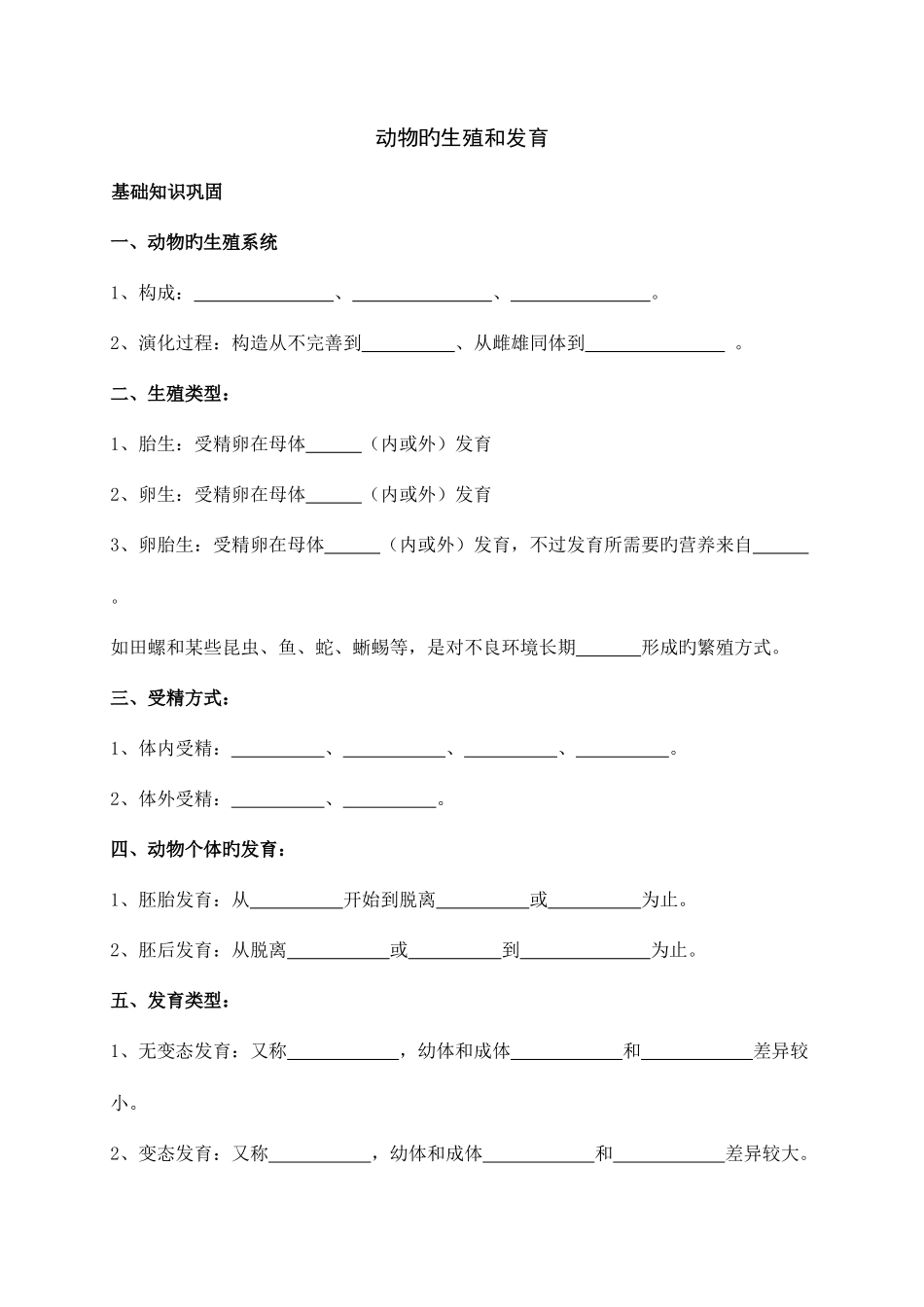 2025年动物的生殖和发育知识点总结_第1页