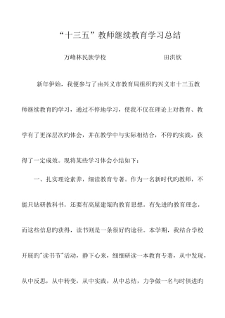 2025年十三五教师继续教育学习总结