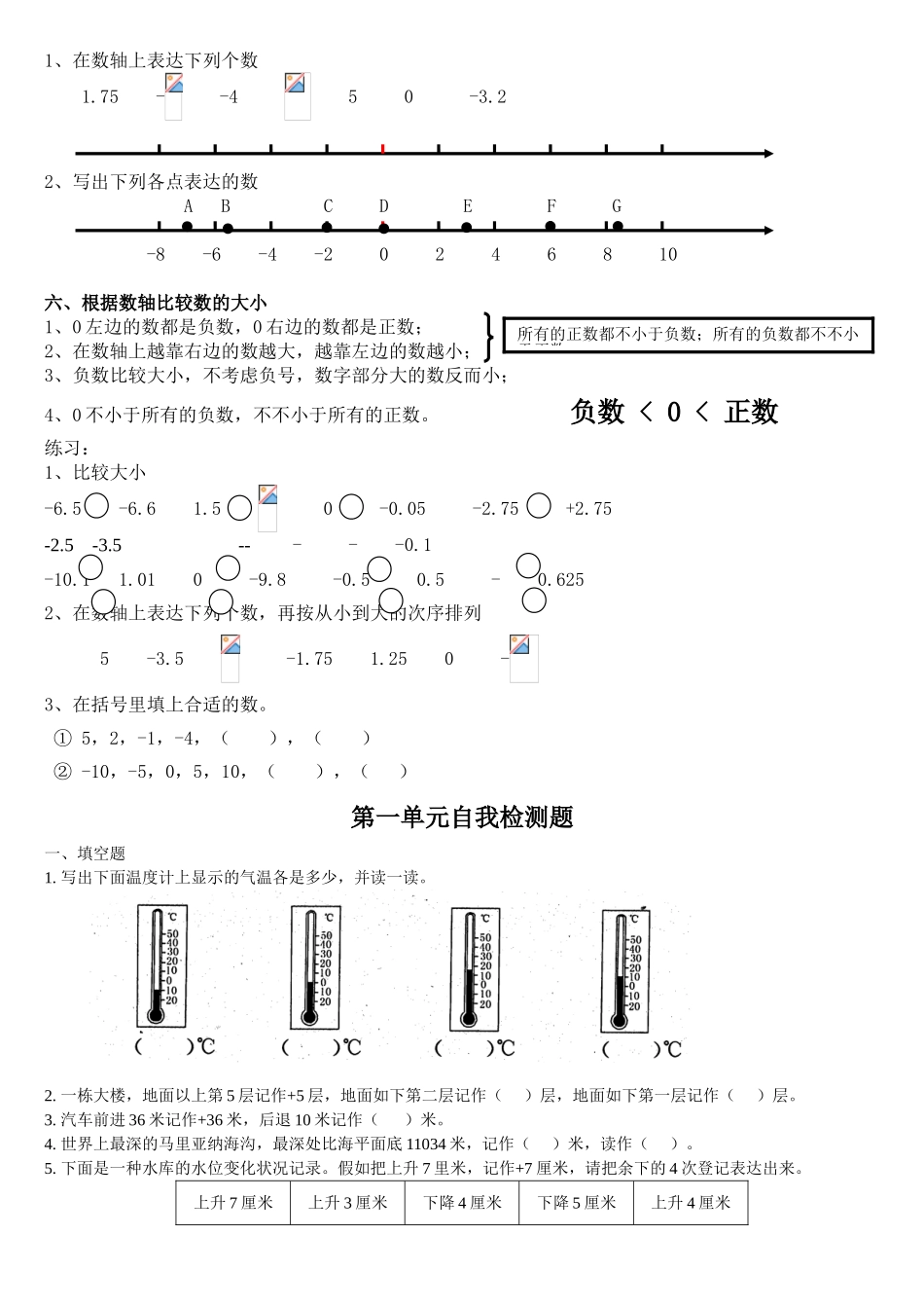 2025年人教版六年级数学下册第一单元负数易错知识点汇总及练习题_第3页