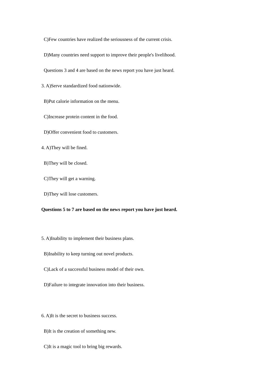 2025年大学英语四级听力题目答案及原文第套_第2页