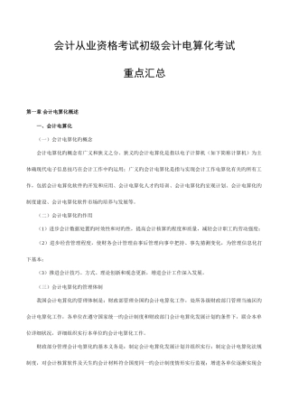 2025年会计从业资格考试初级会计电算化考试重点汇总