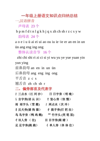 2025年一年级上册语文知识点归纳总结