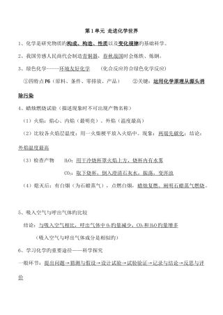 2025年初三化学各章节知识点总结