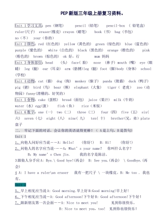 2025年新版人教版小学英语各年级知识点总结