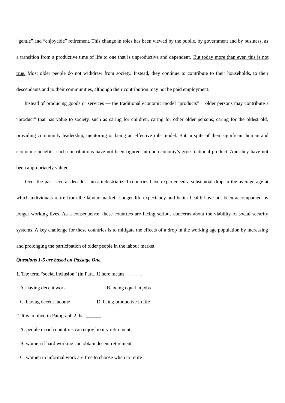 2025年全国1月自考英语阅读二试题和参考答案_第2页