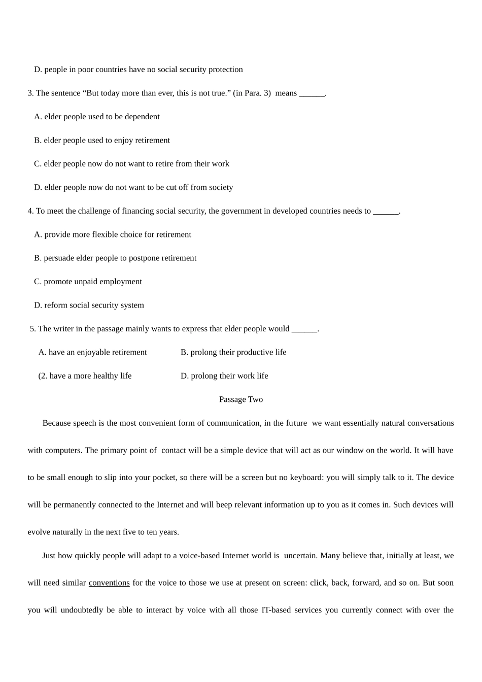 2025年全国1月自考英语阅读二试题和参考答案_第3页