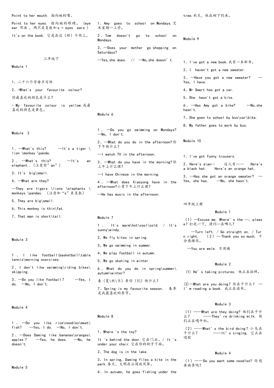 2025年外研版小学英语三起句型复习全册_第2页