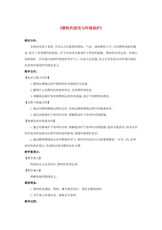 2025年九年级物理全册燃料的使用与环境保护新编教案新版北师大版