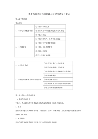 2025年执业药师考试药事管理与法规考试复习重点