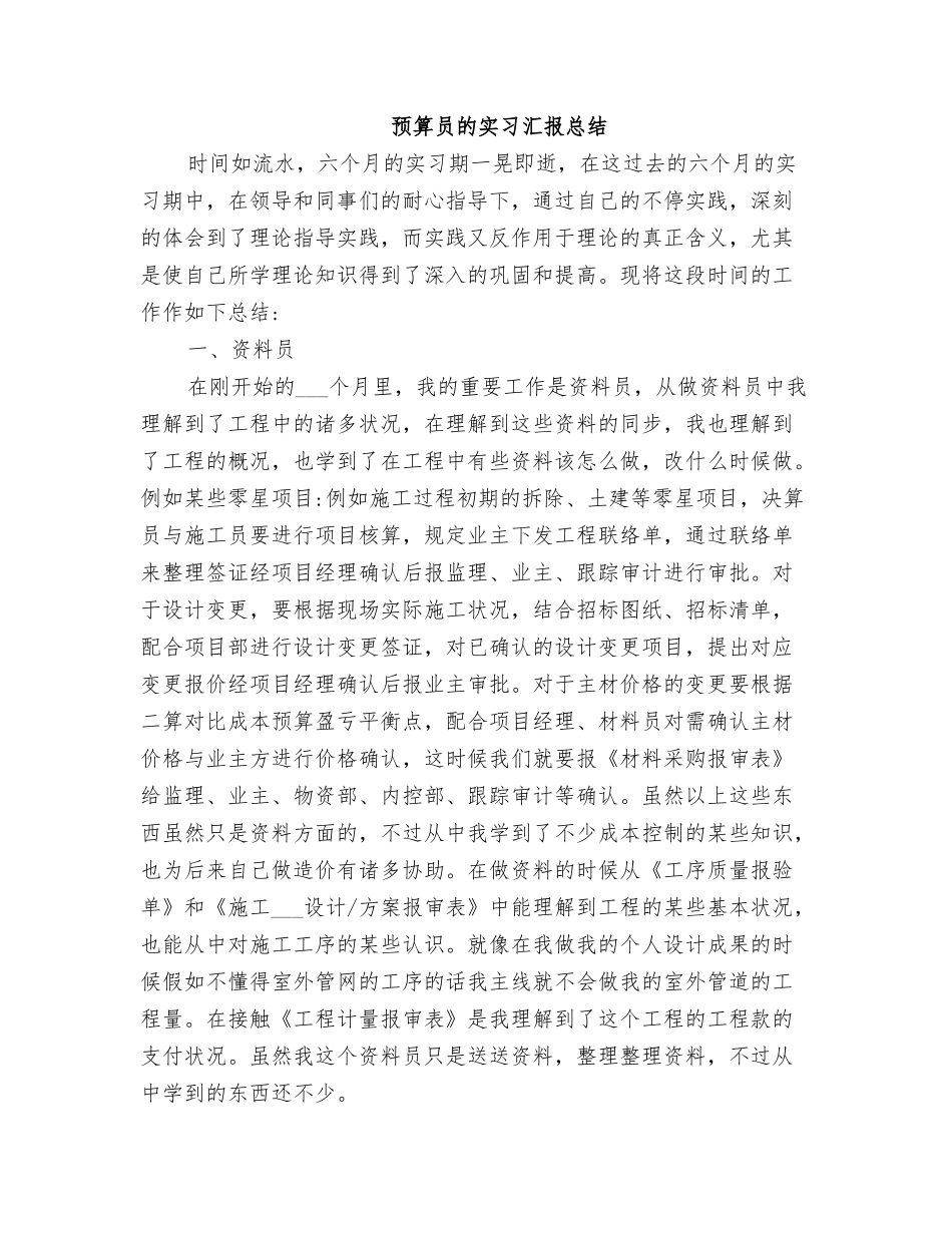 2025年预算员的实习报告总结_第1页
