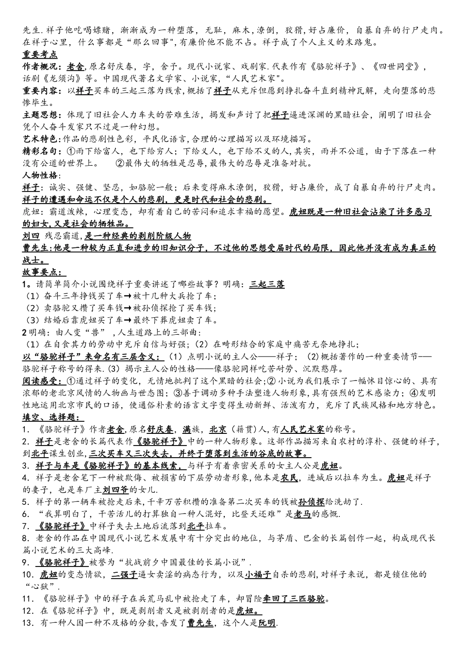 2025年骆驼祥子中考考点_第2页