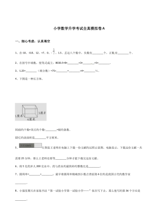 2025年六年级下册数学小升初模拟试卷小学数学升学考试全真模拟卷A含答案