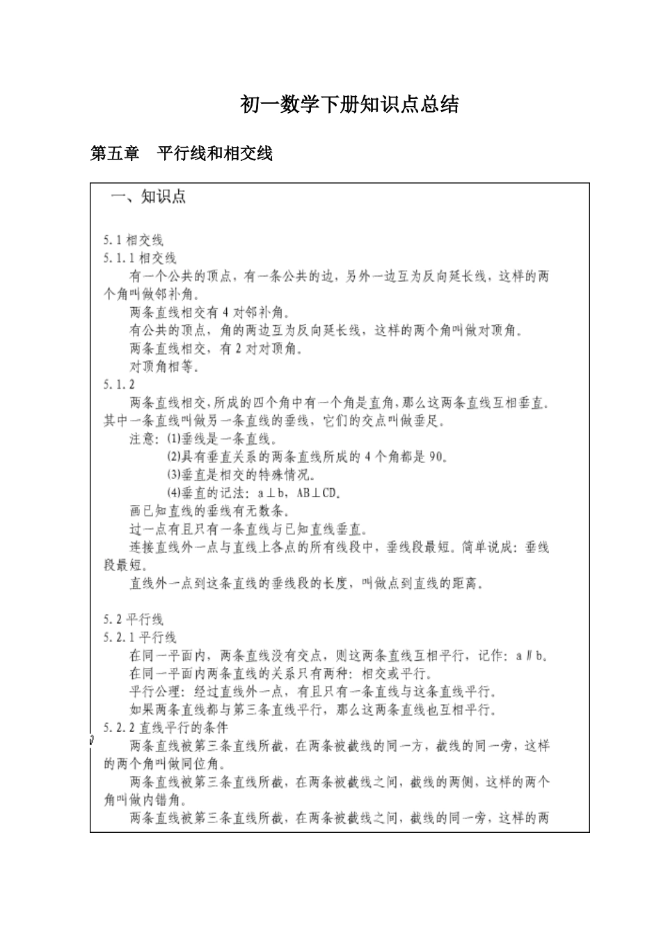 2025年初一数学下册知识点总结_第1页
