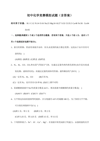 2025年初中化学竞赛模拟试题含答案