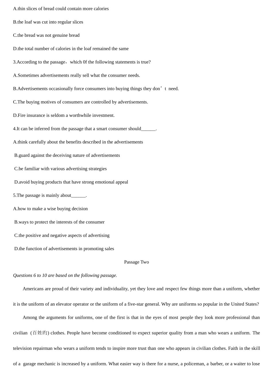 2025年全国7月高等教育自学考试英语阅读一试题_第2页