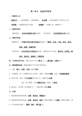 2025年初三化学各单元知识点总汇