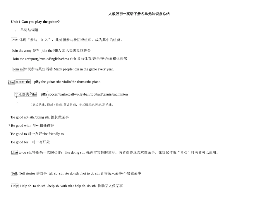 2025年初一英语下册各单元知识点总结结_第1页