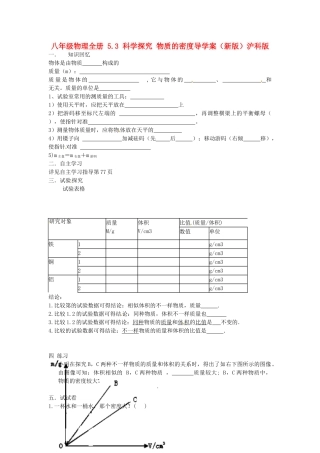 2025年八年级物理全册5.3科学探究物质的密度导学案沪科版