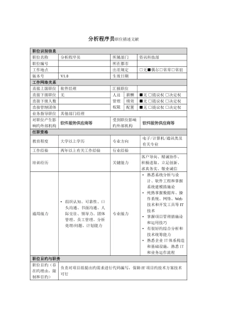 2025年分析程序员岗位职务说明