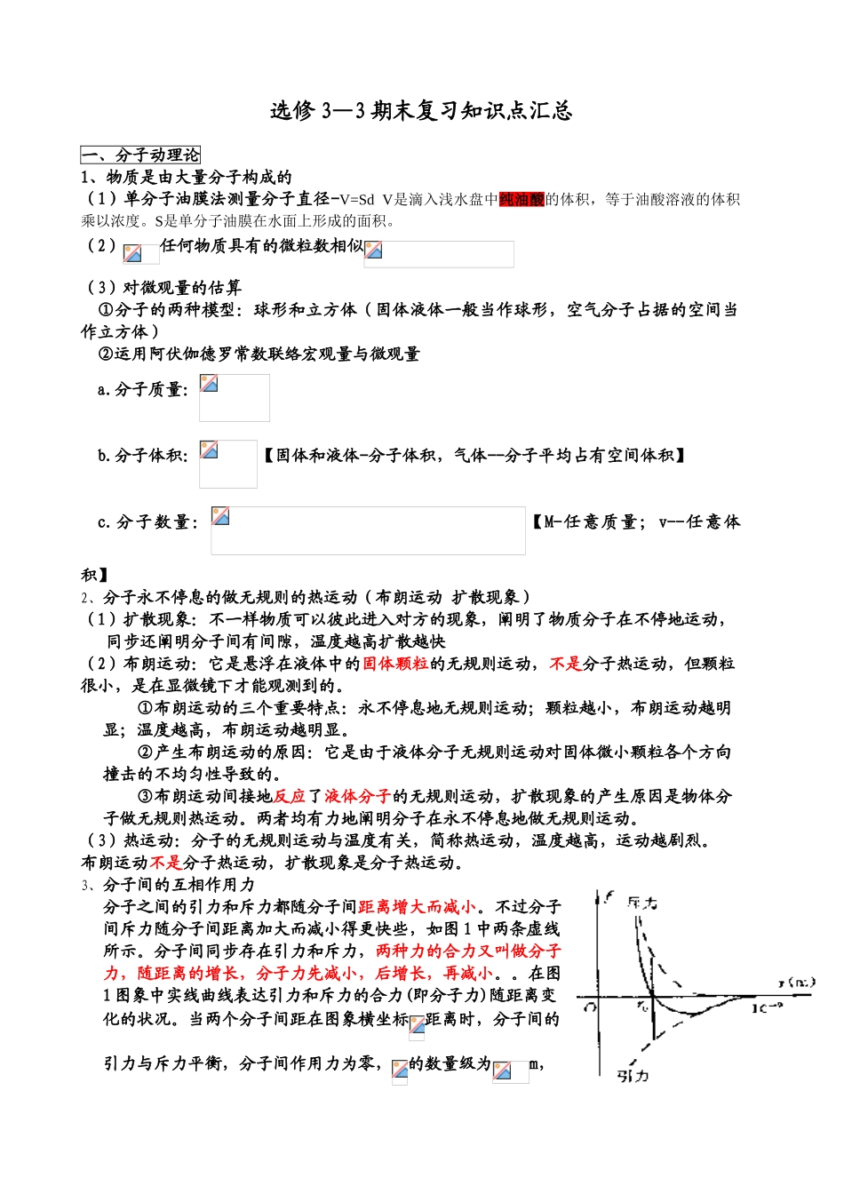 2025年高中物理选修33知识点整理_第1页