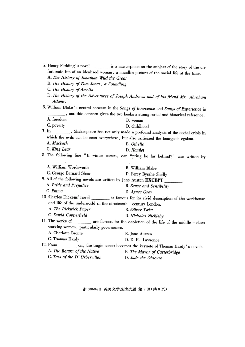 2025年全国7月自考英美文学选读试题课程代码_第2页