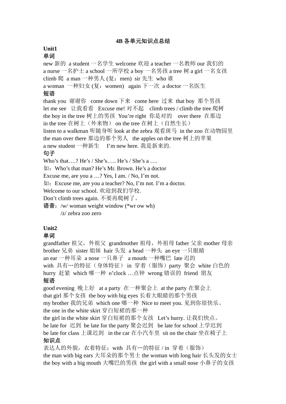 2025年牛津英语4B各单元知识点总结_第1页
