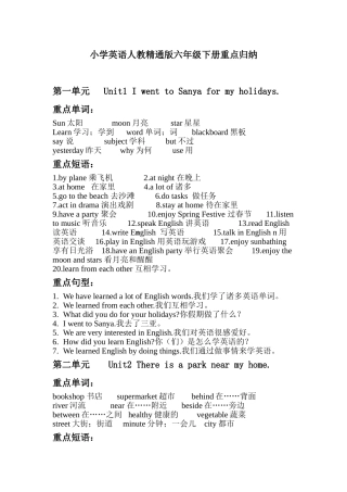 2025年小学英语人教精通版六年级下册重点归纳