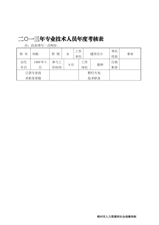 2025年教师专技人员考核表