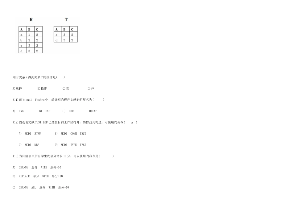 2025年全国计算机二级VFP真题及答案_第3页