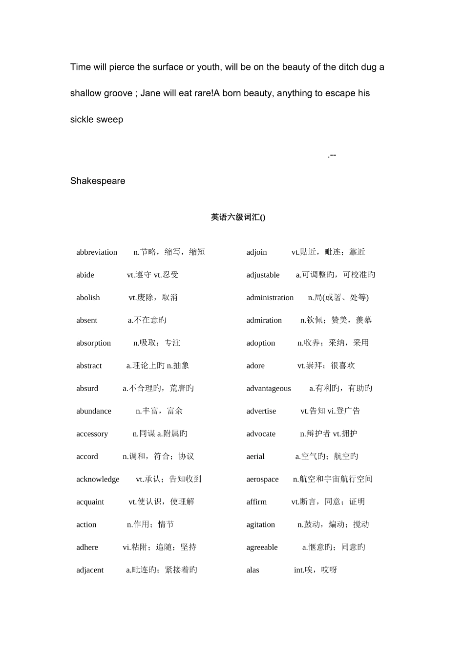 2025年大学英语六级词汇表适合打印版_第1页