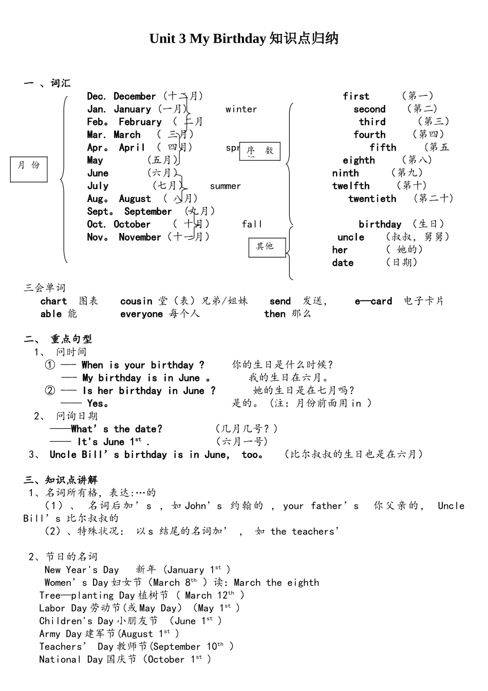 2025年PEP人教版五年级英语下册Unit3知识点归纳_第1页