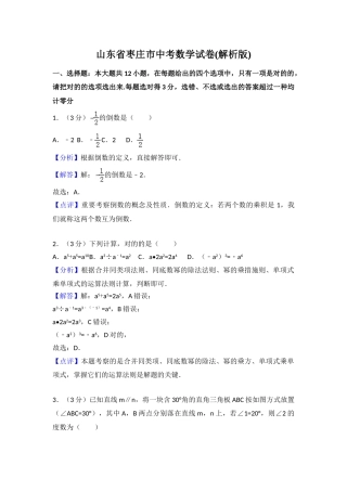 2025年山东省枣庄市中考数学试卷含答案解析