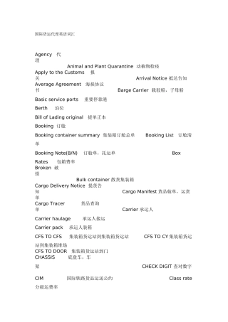 2025年国际货运代理英语词汇