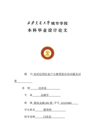2025年农村信用社农户小额贷款存在问题及对策