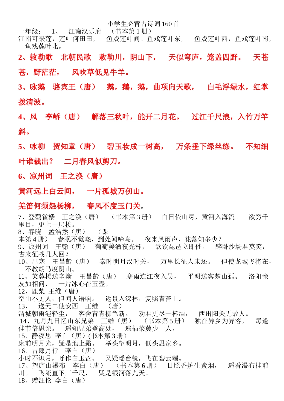 2025年《小升初》六年级总复习之小学生必背古诗词160首完全版整理后版_第1页