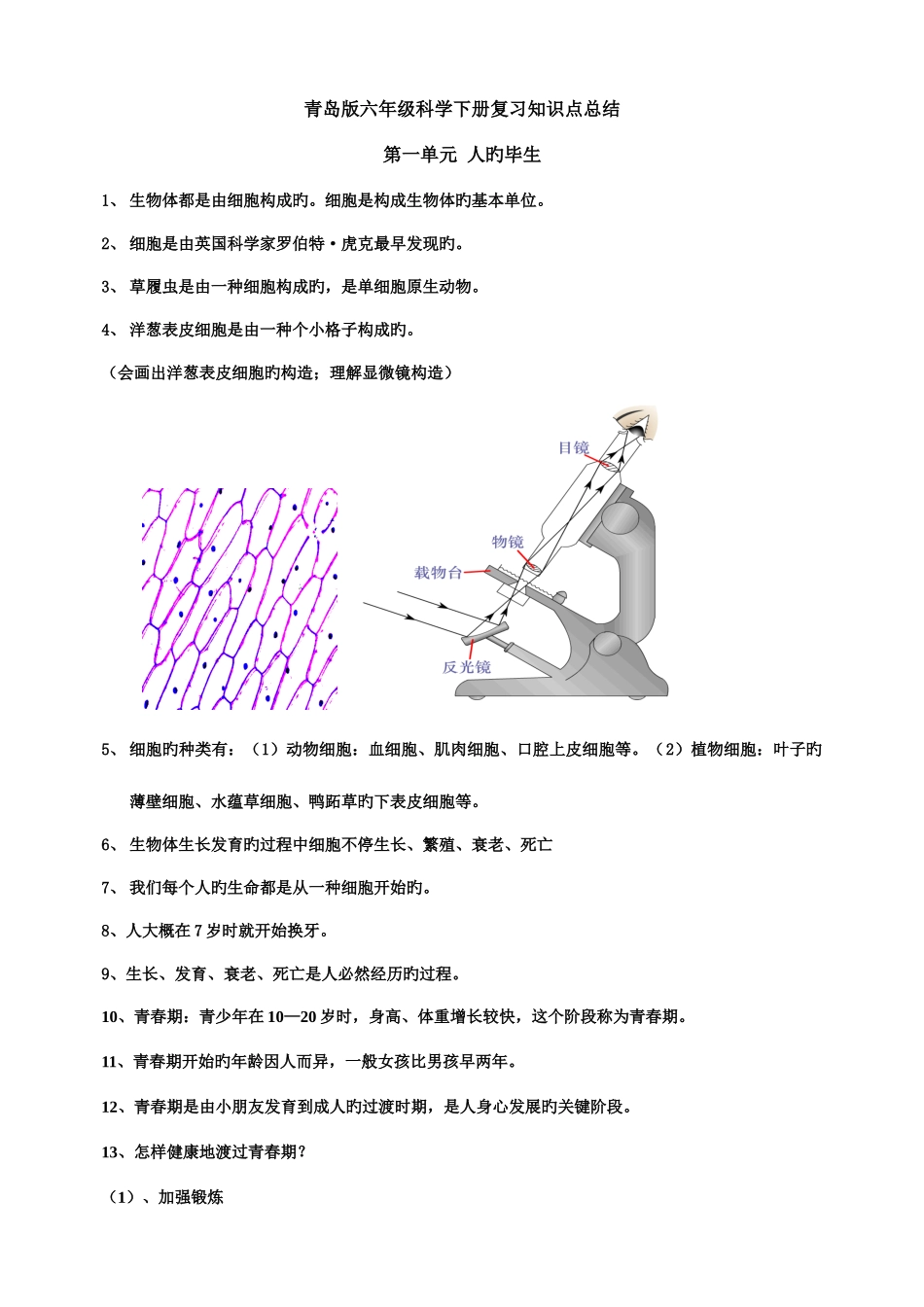 2025年青岛版六年级科学下册各单元知识点_第1页