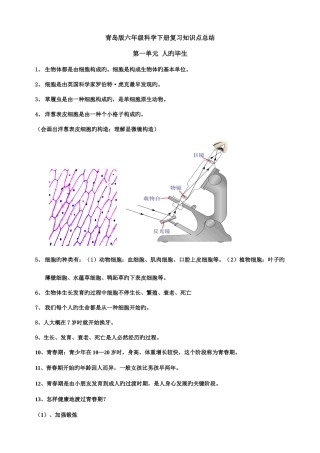 2025年青岛版六年级科学下册各单元知识点