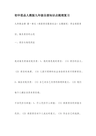 2025年初中思品人教版九年级全册知识点梳理复习文档